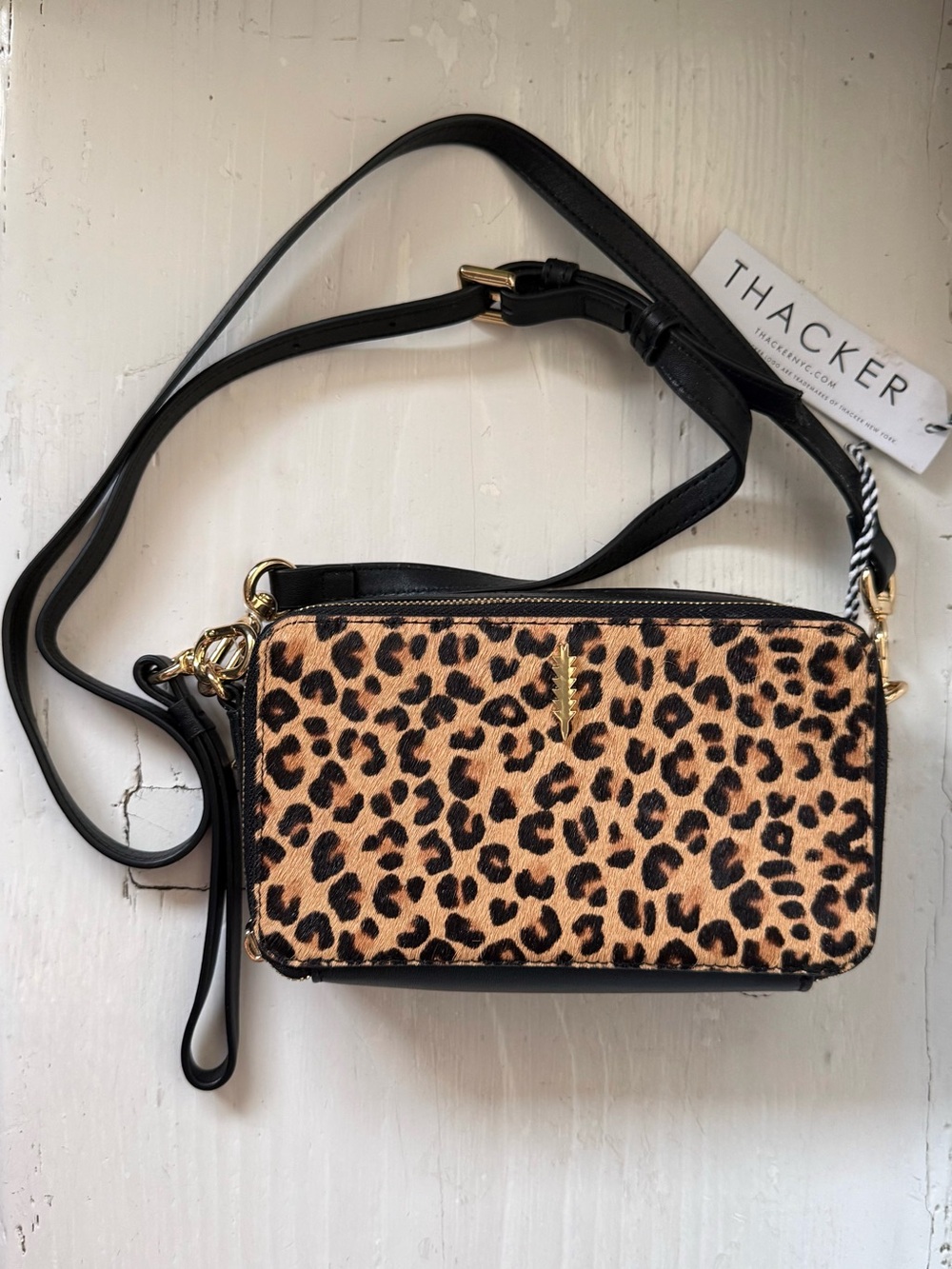 Thacker Ronnie Leopard Cheetah Print Leather Crossbody Bag